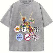 Jewel Cross & Cropped Vintage Washed T-Shirt in Gray