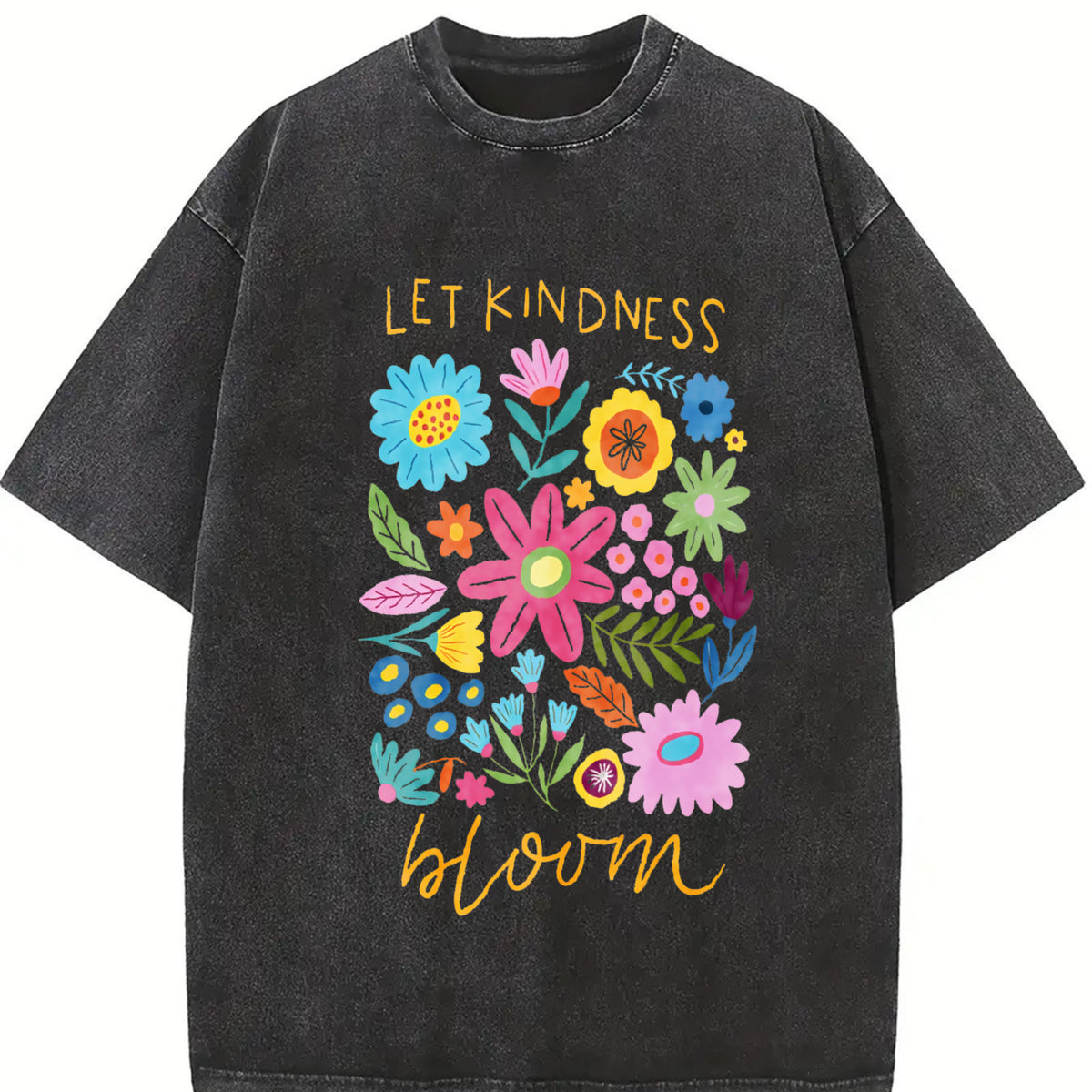 Let Kindness Bloom Vintage Washed T-Shirt in Black