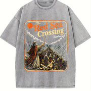Red Sea Crossing Moses Christian Bible Story Faith Vintage Washed T-Shirt in Gray