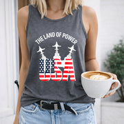 4th of July Patriotic America Women's Color Cotton Tank Top in Gray