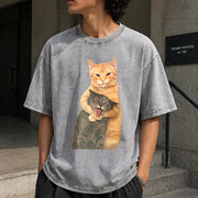 Cat Quarrel Moment Vintage Washed T-Shirt in Gray