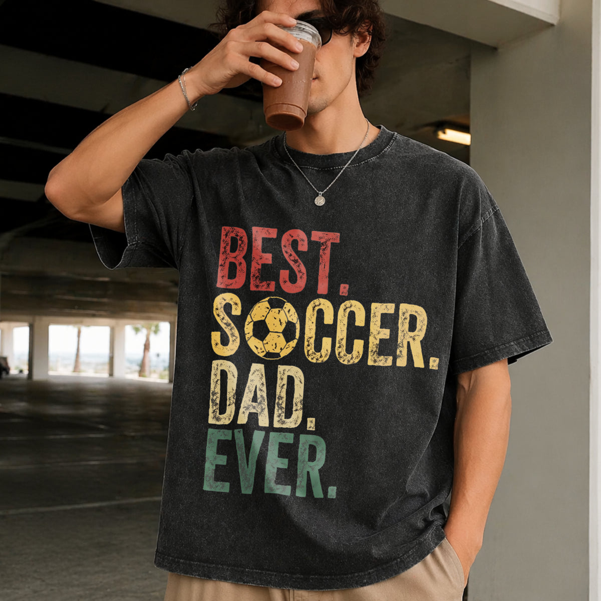 Soccer Dad Father and Son Soccer Vintage Washed T-Shirt in Black