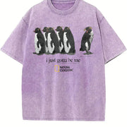 I Just Gotta Be Me Penguins Vintage Washed T-Shirt in Purple