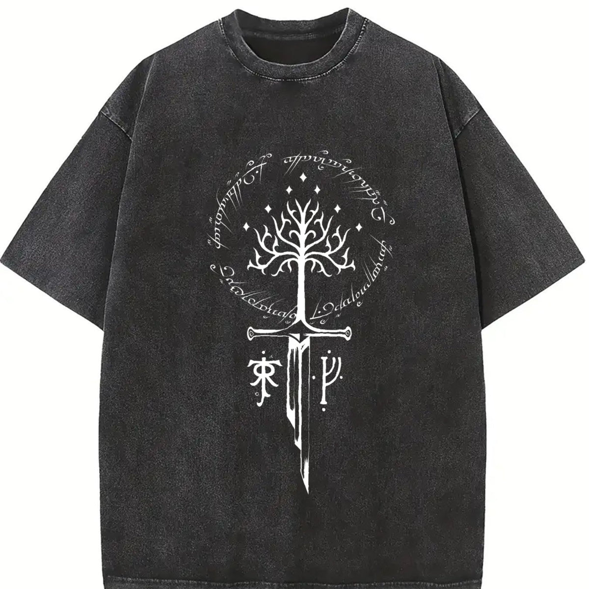 LOTR Middle Earth JRR Tolkien Lord of the Rings vintage washed oversized T-shirt in Black
