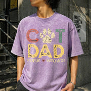 Personalized Cat Dad with Pet Names Vintage Washed T-Shirt in Purple