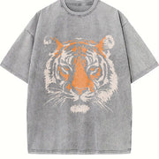 Tiger Retro Animal 90s Animal for Tiger Lover vintage washed oversized T-shirt in Gray