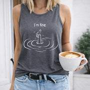 I'm Fine Sinking Hand Women's Color Cotton Tank Top in Gray