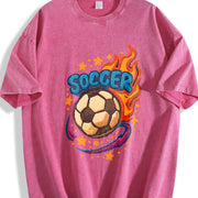 Flaming Soccer Ball Vintage Washed T-Shirt in Red