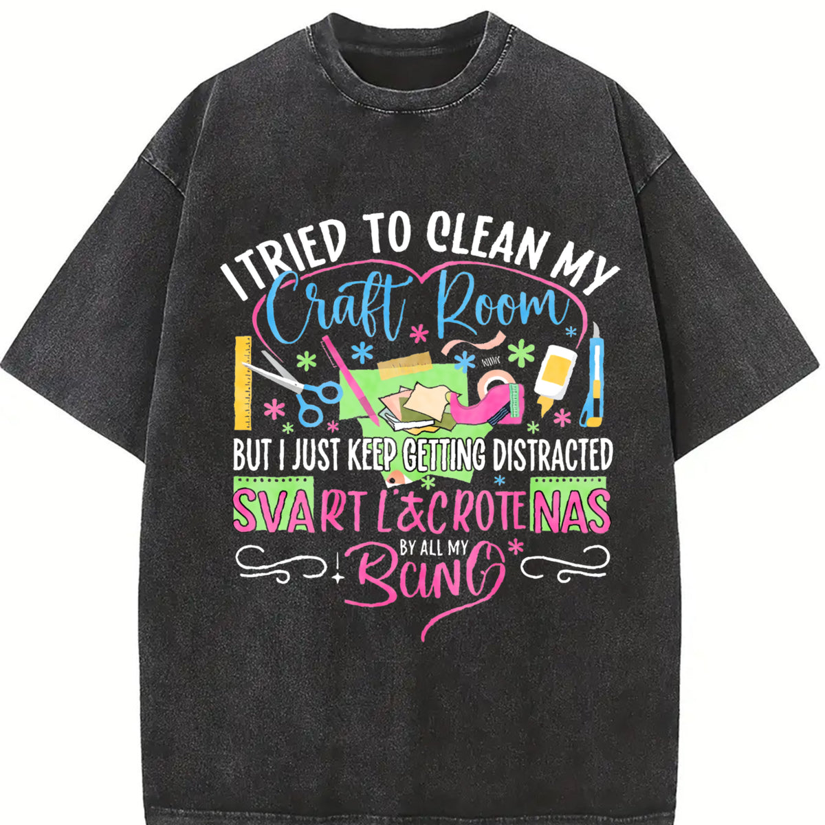 Tried to Clean My Craft Room Swiftie Cats Vintage Washed T-Shirt in Black