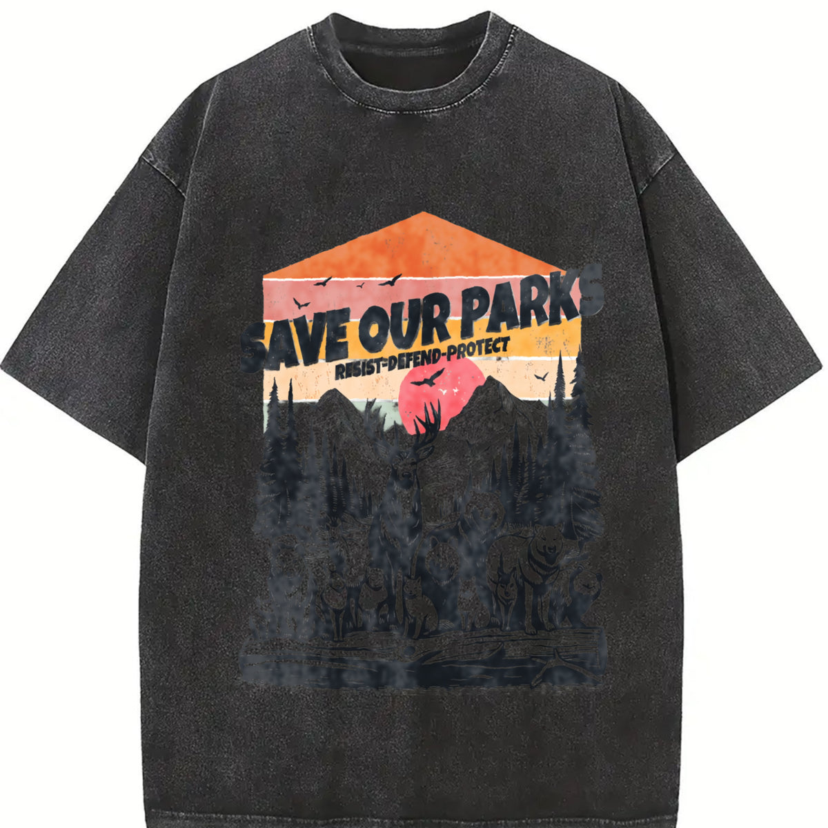 Retro Save Our National Parks 90s Vintage Washed T-Shirt in Black