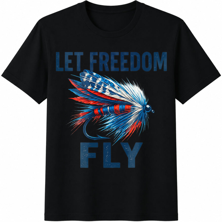 Let Freedom Fly Fishing Cotton T-Shirt in Black