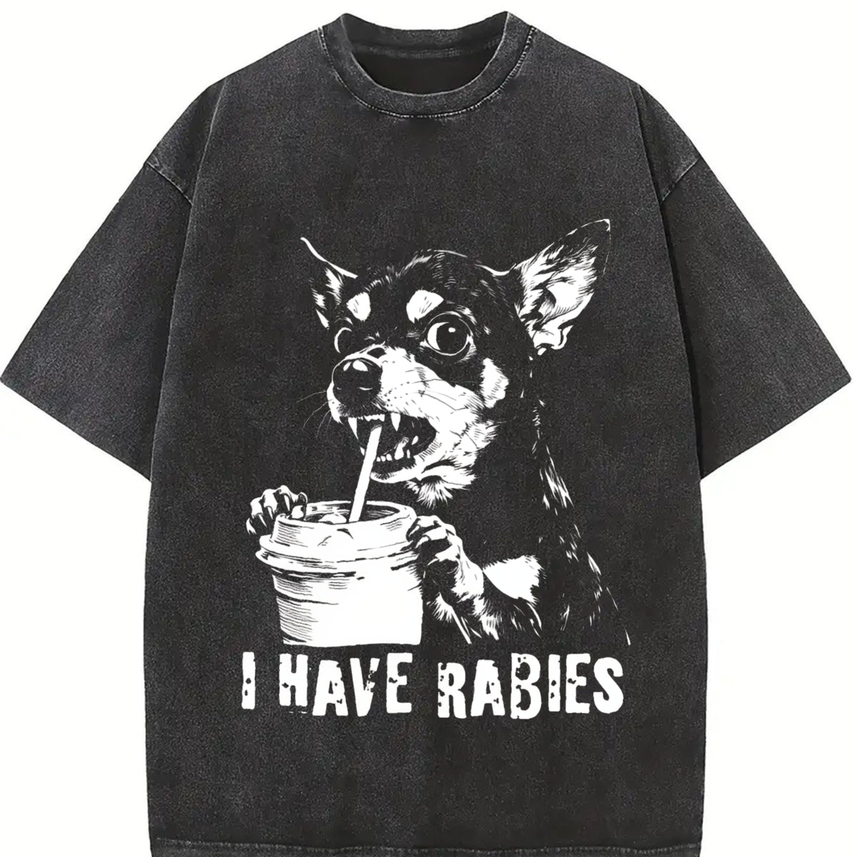 I Have Rabies Vintage Washed T-Shirt in Black