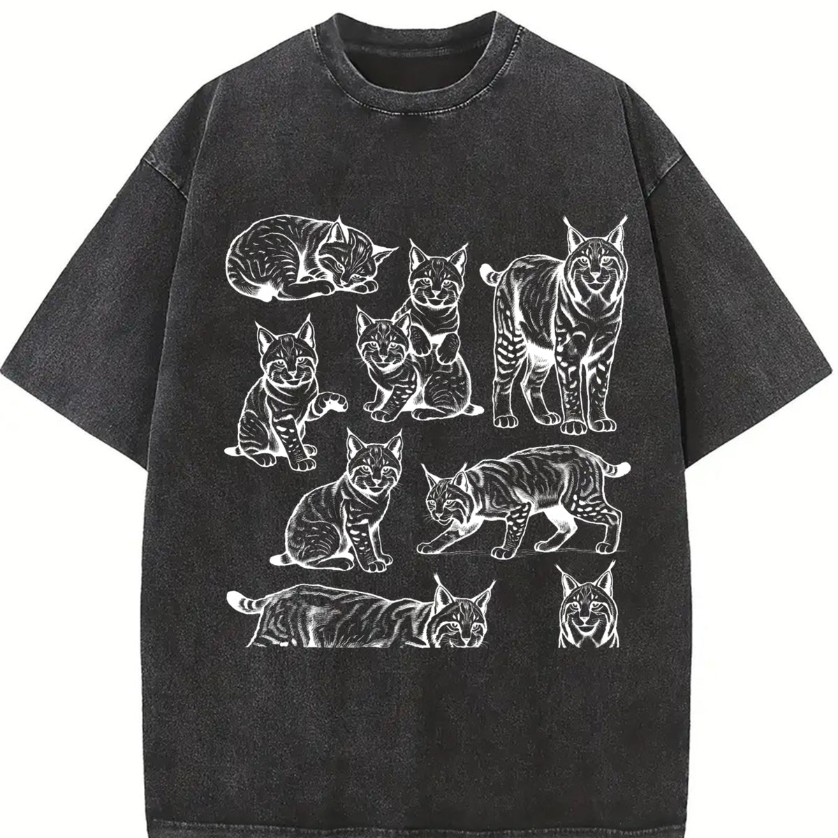 Lynx Cat 90s Tattoo Vintage Washed T-Shirt in Black