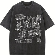 Lynx Cat 90s Tattoo Vintage Washed T-Shirt in Black