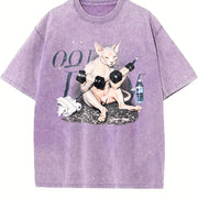 Sphynx Cat Workout Vintage Washed T-Shirt in Purple