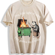 Parody : Dumpster Fire Possum Mental Health vintage washed oversized T-shirt in Beige