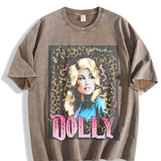 Dolly Parton Retro 80s Country Music Autograph Vintage Washed T-Shirt in Brown