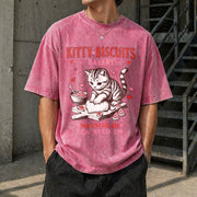Valentines Cat Kitty Biscuits Bakery Vday Cat Lover Vintage Washed T-Shirt in Red