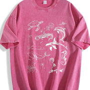 Sea Animals 90s Retro ® Y2k Ocean Vintage Washed T-Shirt in Red