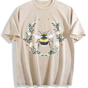 Wildflower Bee Embroidered Vintage Washed T-Shirt in Beige
