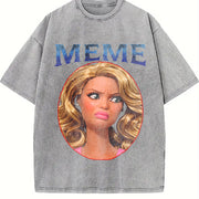 Meme Glam Doll Vintage Washed T-Shirt in Gray
