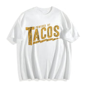Powered by Tacos Sarcastic Retro for Guys Classic Cotton T-Shirt in White