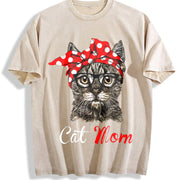 Cat Mom for Cat Lovers-Mothers Day vintage washed oversized T-shirt in Beige