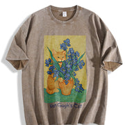 Van Gogh Cat Art Vintage Washed T-Shirt in Brown