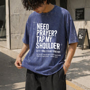 Need Prayer Tap My Shoulder Bible Verse Christian on Back Vintage Washed T-Shirt in Blue