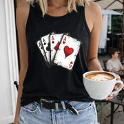 Four Aces Playing Cards Crew-neck Sleeveless Vest Outdoor Women's Color Cotton Tank Top in Black