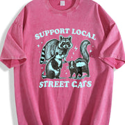 Retro Raccoon Support Local Street Cats 90's Vintage Washed T-Shirt in Red