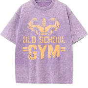 Old School Gym Muscle Hunk Biceps Display Vintage Washed T-Shirt in Purple
