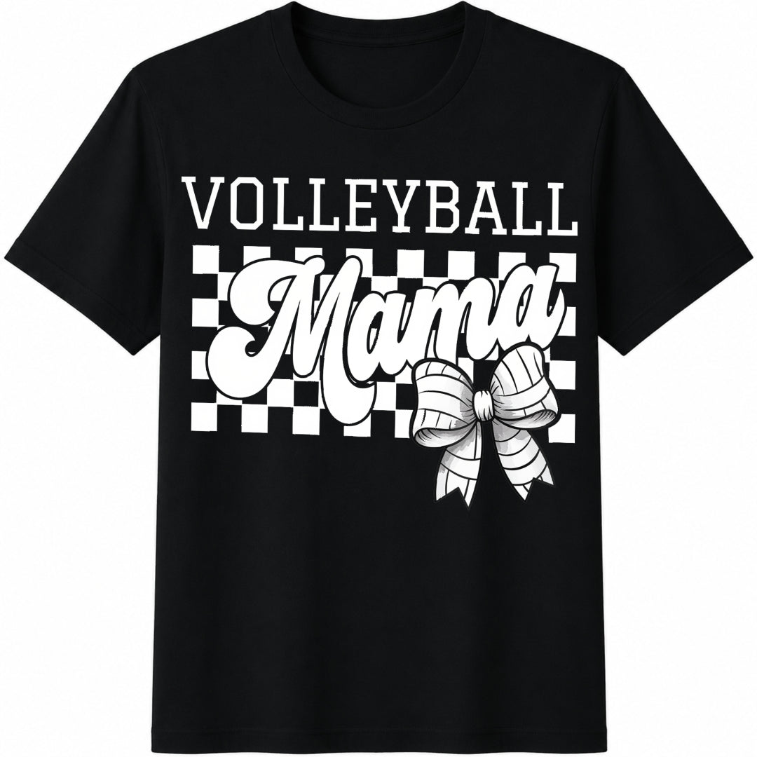 Volleyball Mom Coquette Bow Sports Mama Cotton T-Shirt in Black
