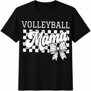 Volleyball Mom Coquette Bow Sports Mama Cotton T-Shirt in Black