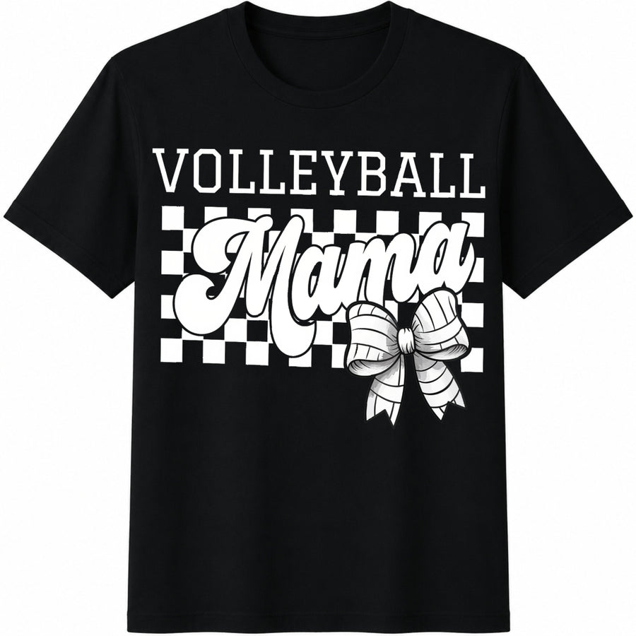 Volleyball Mom Coquette Bow Sports Mama Cotton T-Shirt in Black