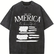 America the Beautiful EST 1776 Distressed Flag Double Vintage Washed T-Shirt in Black