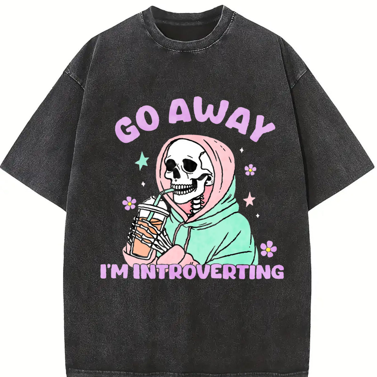 Go Away I'm in a Social Panic Vintage Washed T-Shirt in Black