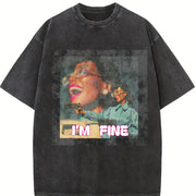 Elegant Short-sleeved Y2K Vintage Washed T-Shirt in Black