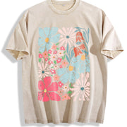 Blossoms Gorgeous Abstract Flowers Boho Floral vintage washed oversized T-shirt in Beige