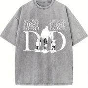 Dad a Son's First Hero a Daughter's First Love Vintage Washed T-Shirt in Gray