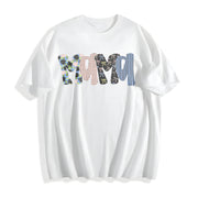 Floral Preppy Mama Mom Cotton T-Shirt in White