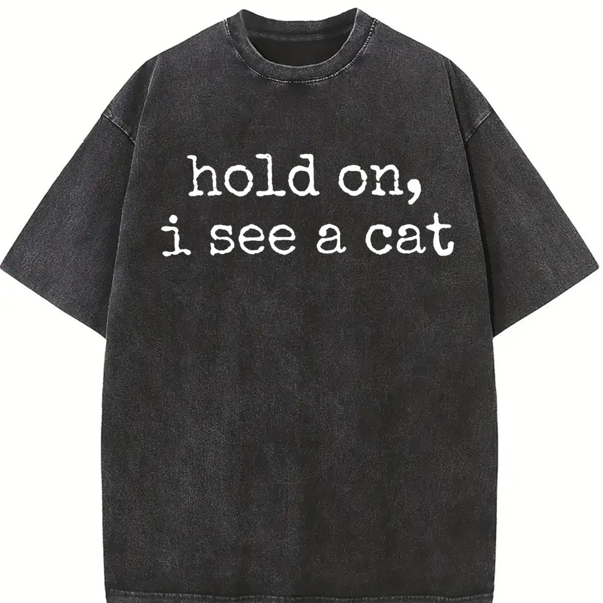 Hold On I See A Cat Lover Pet Parent Humor vintage washed oversized T-shirt in Black