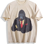 Retro Gorilla Smoking Y2k Vintage Washed T-Shirt in Beige
