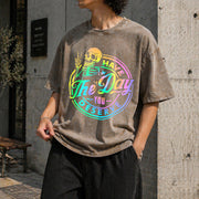 Have the Day You Deserve Skeleton Tie Dye Motivational Vintage Washed T-Shirt in Brown