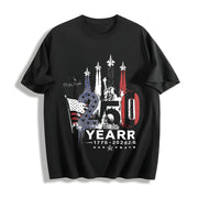 America 250 1776 to 2026 Fighter Jet Cotton T-Shirt in Black