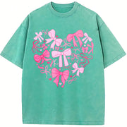 Coquette Valentine Heart Vintage Washed T-Shirt in Blue