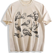 Pigeon 90s Tattoo Retro ® Y2k Ornithology Bird Vintage Washed T-Shirt in Beige