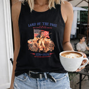 Land of the Free Because of the Brave Women's Color Cotton Tank Top in Black