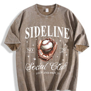 Thick Blouse with Retro Texture Vintage Washed T-Shirt in Brown