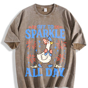 4th of July Goose Off to Sparkle All Day Vintage Washed T-Shirt in Brown